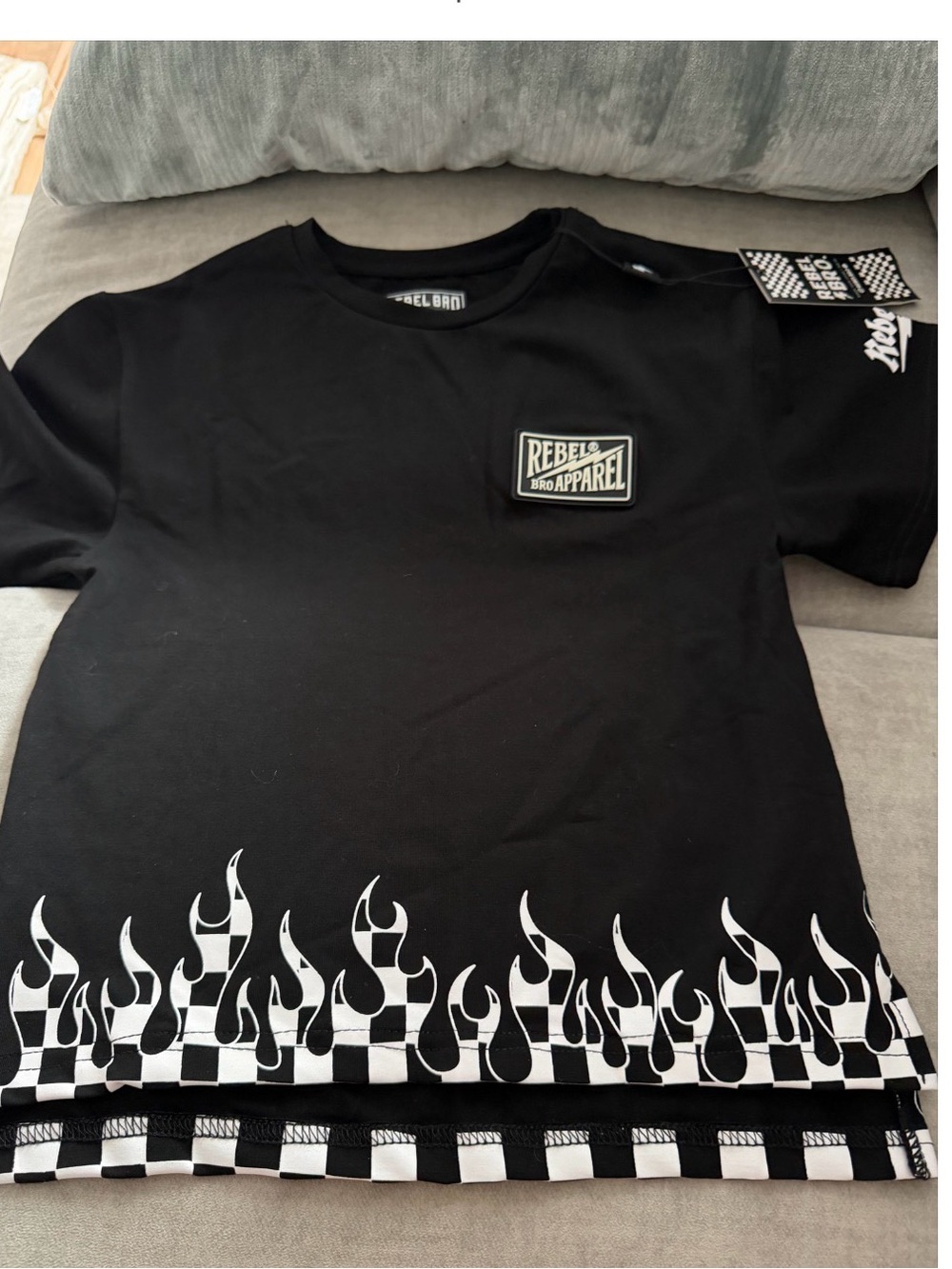 Kids Black Flame & Checker Short Sleeve Tee
